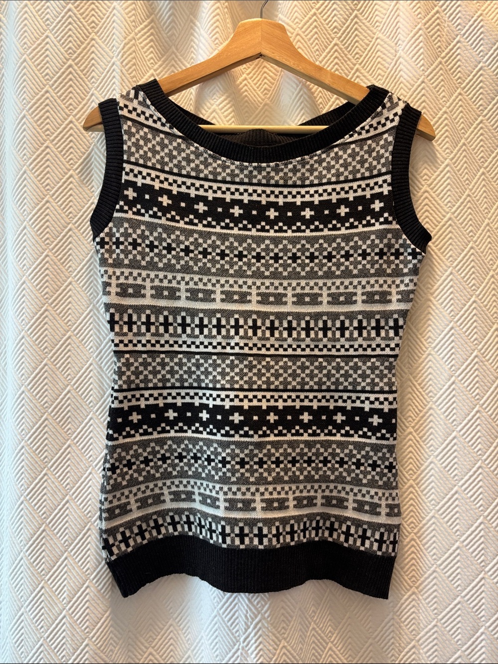 ELHOFFER DESIGN Black Gray Patterned Knit Tank Top Made in USA Size S
